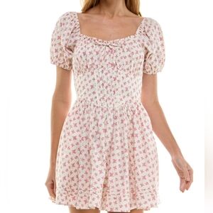 ROW A Floral Print Pink Puff Sleeve Flare Corset Dress